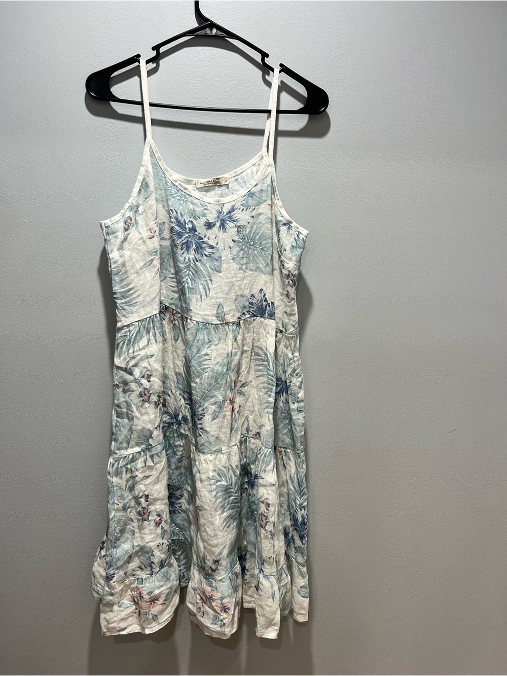 Valentina Naldi 100% Linen Tropical Floral Midi Sundress Size Large. Made Italy